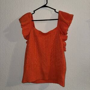 A New Day Orange Square Neck Ruffle Sleeve Sweater Womens Large